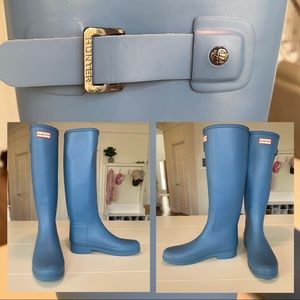 Tall Matte Light Blue Hunter Rain Boots
